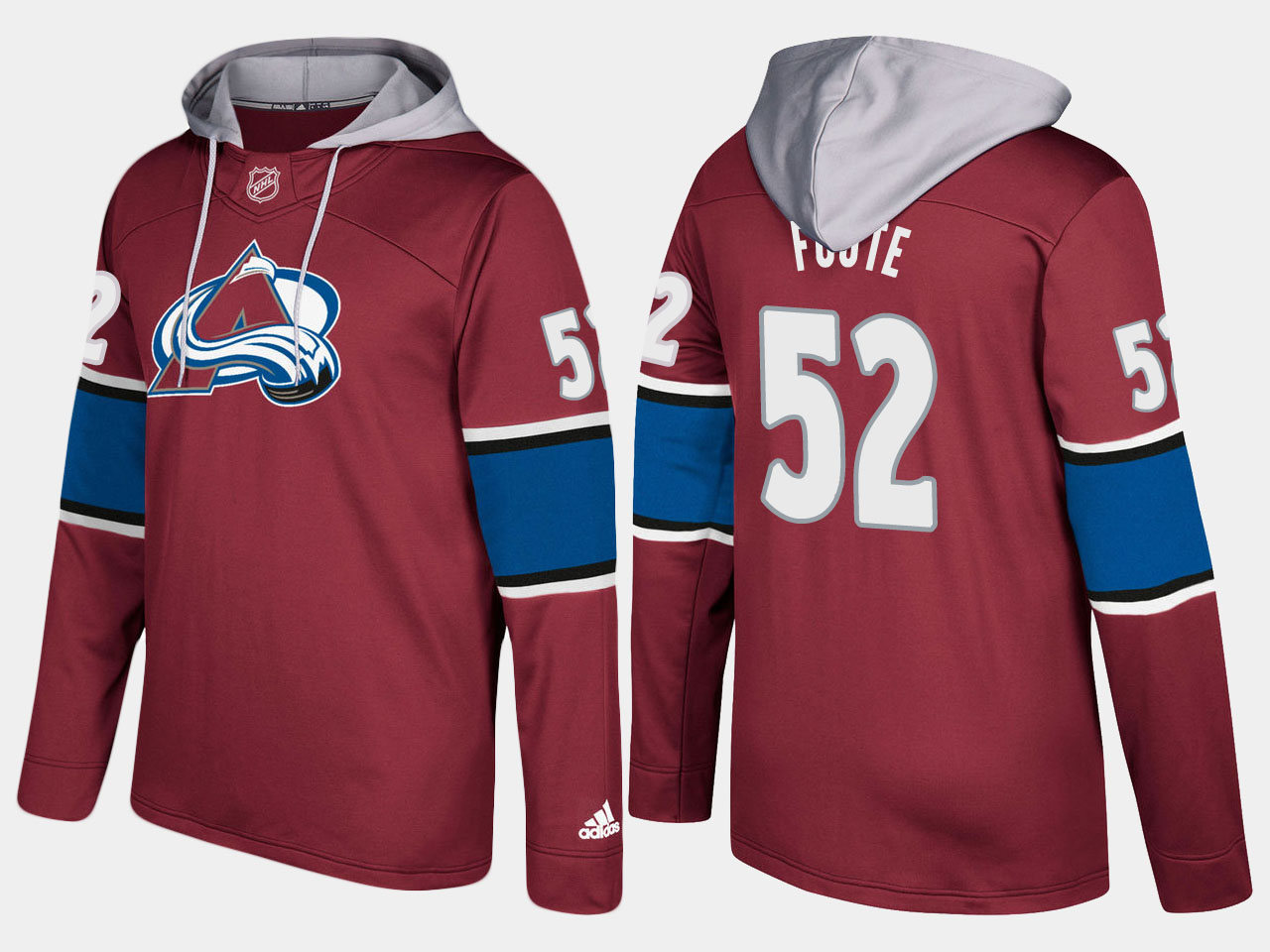 Men NHL Colorado avalanche retired #52 adam foote burgundy hoodie